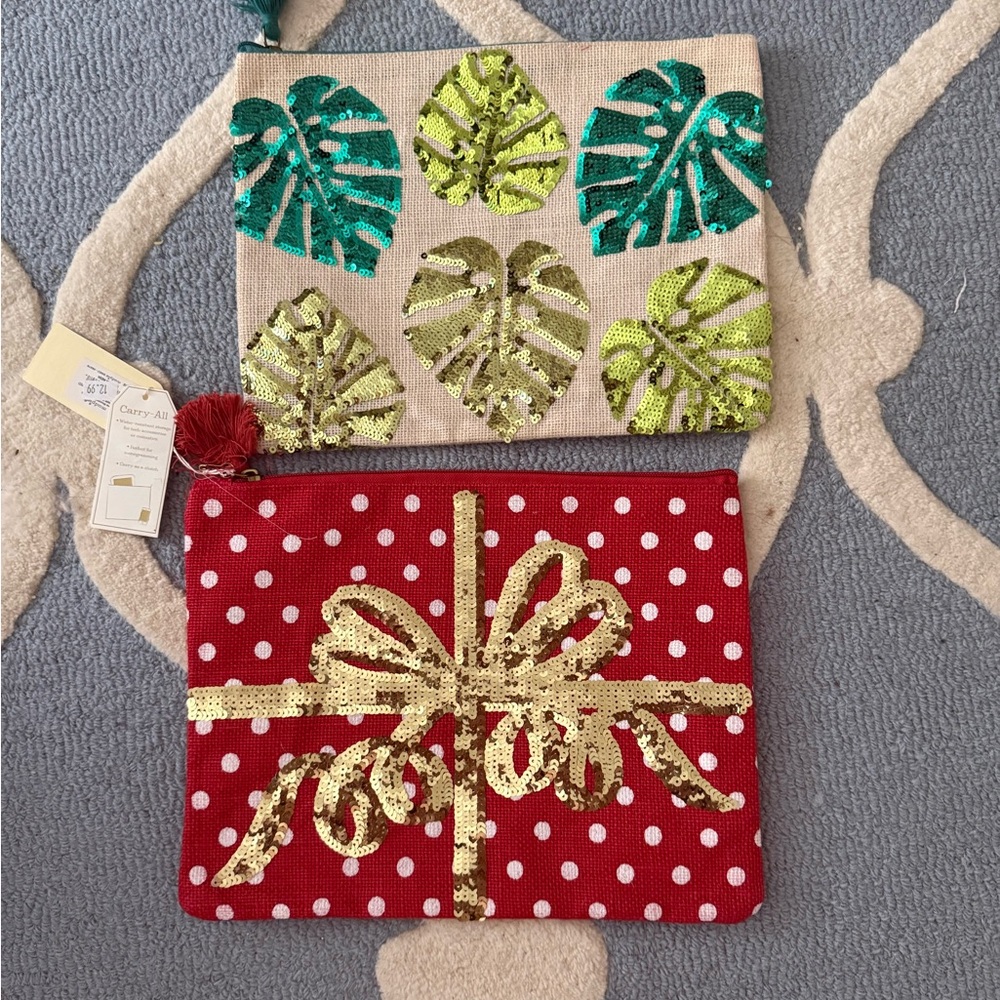 Magpie Sequin Leaf and Bow Clutch Set